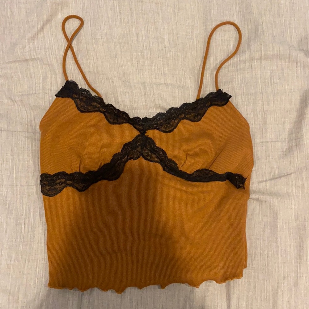 Black and brown lace cropped cami